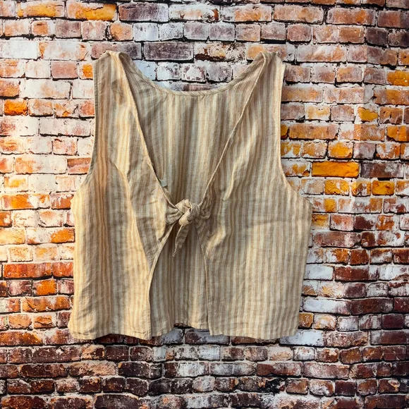 Madewell Refined Linen Top with Open back in rust and white stripe Size 12 - Picture 10 of 15